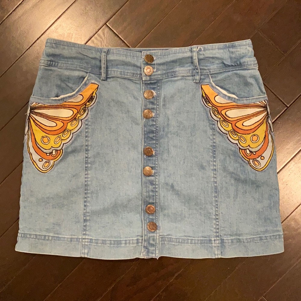 Judith March Butterfly Patch Denim Skirt
